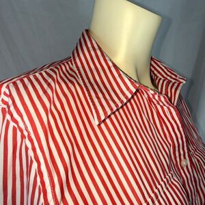 Lauren Ralph Lauren Red & White Striped Button-Down Shirt | 100% Cotton Classic